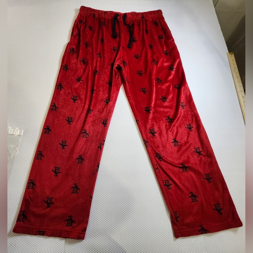 Original Penguin Plush Lounge Pants in Red with Black Print Size XL REGULAR FIT